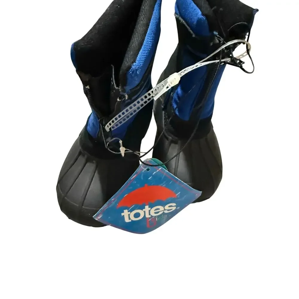 Totes Kids Size 8 Waterproof Snow Boots Black Blue NWT Winter